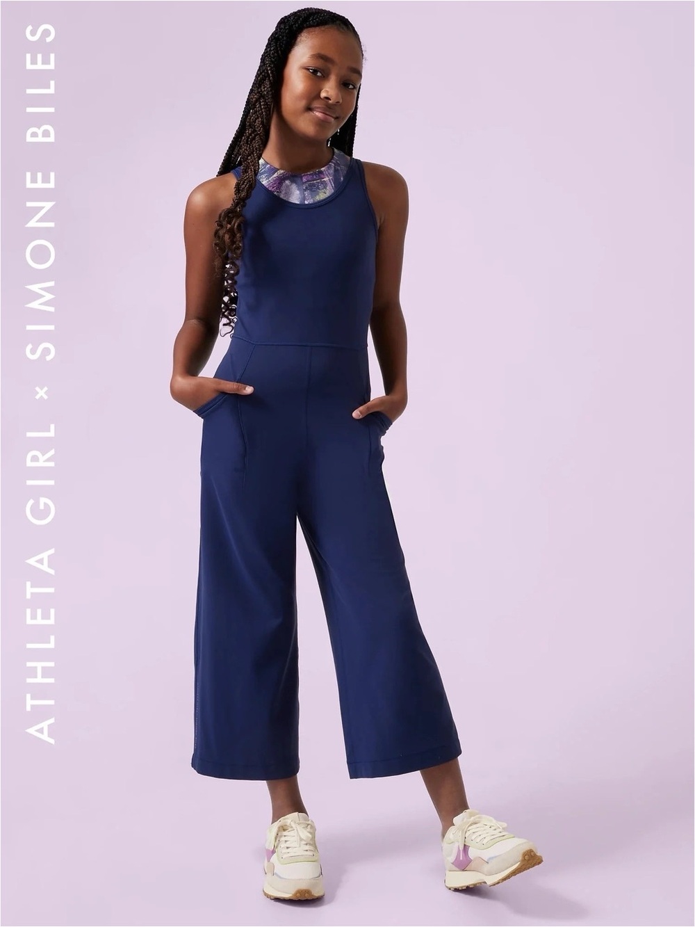 Athleta Girl x Simone Biles Size Small / 7 Navy Blue Wide Leg Jumpsuit